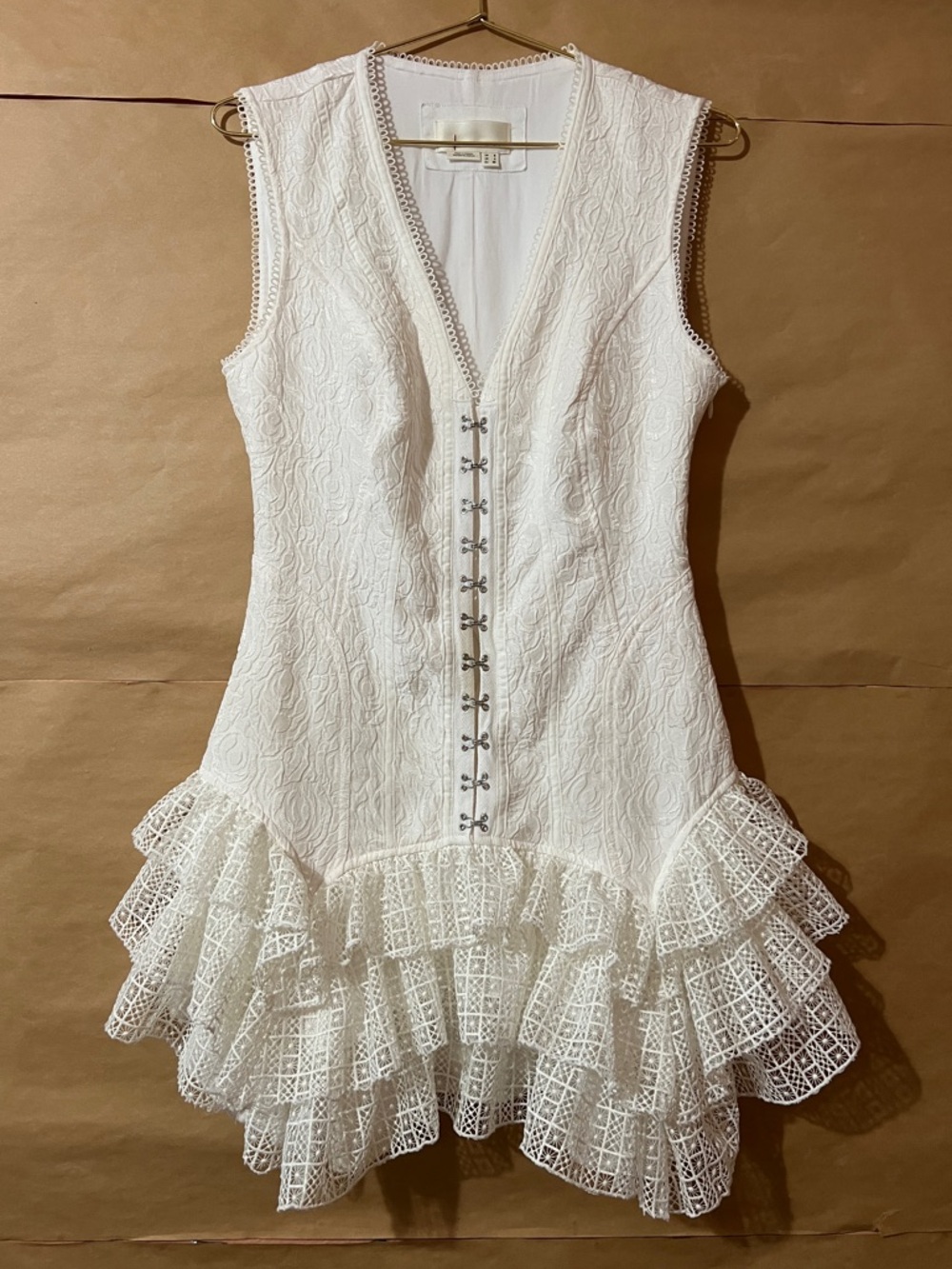Anthropologie Sleeveless Ruffle Mini Dress Corset Lace Brocade Bridal Size 4